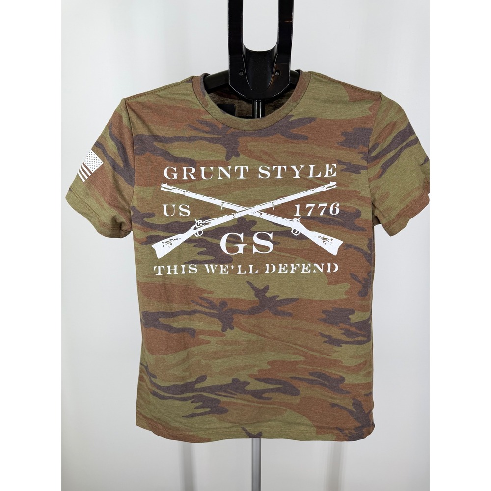 Grunt Style Mens Camo This We'll Defend Graphic T-Shirt Medium US 1776 GS Tee
